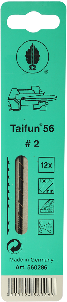 Пилки лобзиковые по дереву,Taifun 56 N2, 0,82x0,36х130мм, 20 TPI, 12шт.