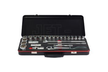Набор торцевых ключей в мет. кейсе, 24 предмета, с трещоткой 1/2