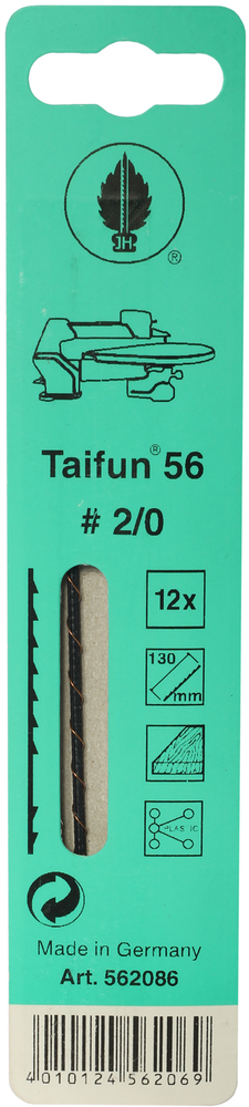 Пилки лобзиковые по дереву,Taifun 56 N2/0, 0,62x0,29х130мм, 30 TPI, 12шт