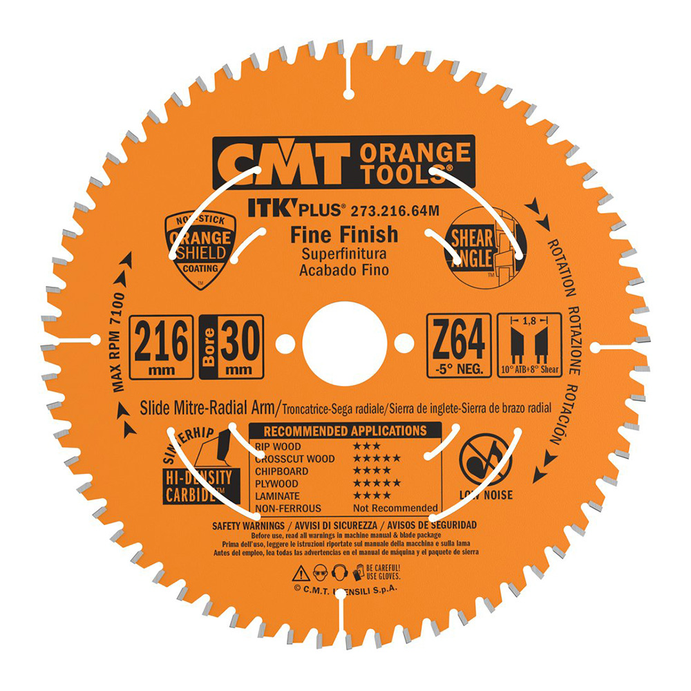 CMT Диск пильный 216x30x1,8/1,2 -5° 10° ATB + 8° SHEAR Z=64