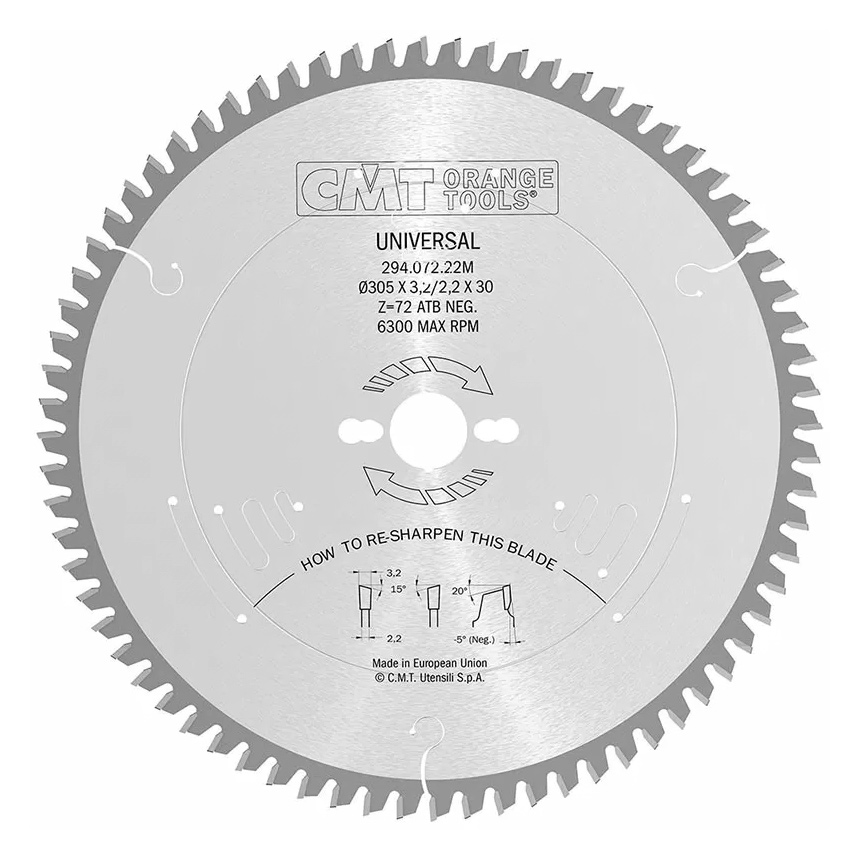 CMT Диск пильный 305x30x3,2/2,2 -5° 15° ATB Z=72