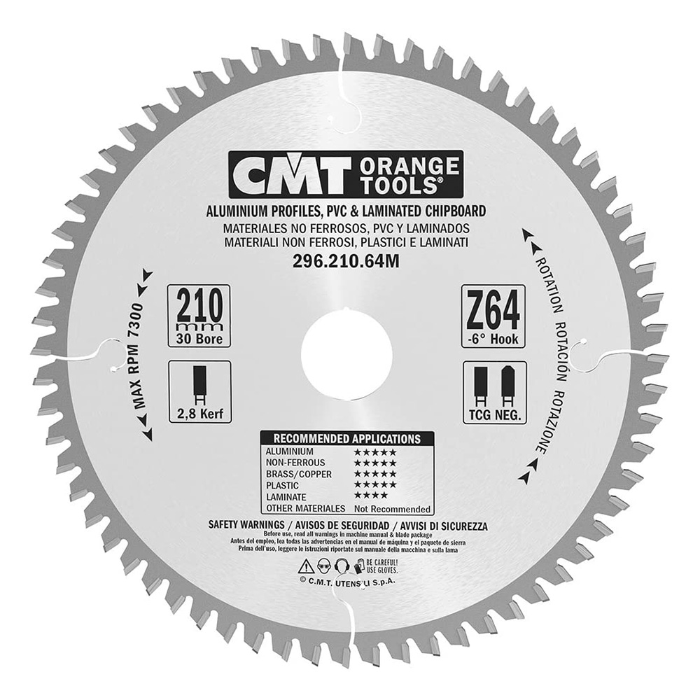 CMT Пильный диск 210x30x2,8/2,2 Z64 a=-6 TCG (ламинат, цветные металлы, пластики)