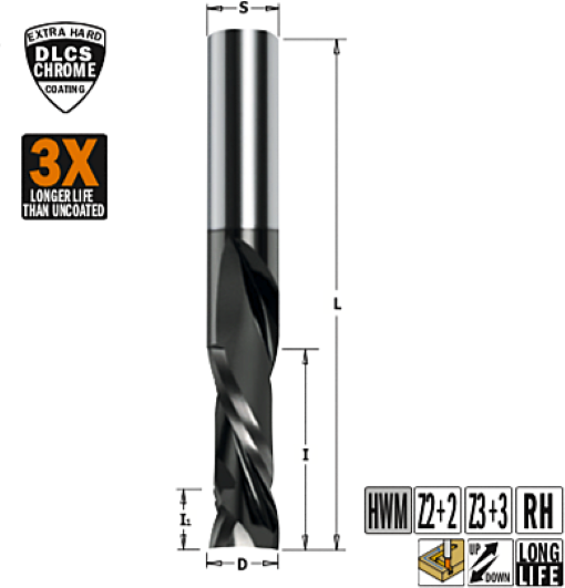 CMT Фреза спиральная монолитная с покрытием DLCP 12x52x100 Z=2+2 S=12 RH